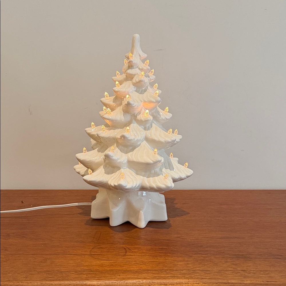 White Ceramic Light-Up Christmas Tree Holiday Decor - Picture 1 of 11
